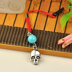 Tibetan Style Mobile Dustproof Plugs for Halloween, with Plastic Pins, Baking Painted Glass Beads and Nylon Cord, DeepSky Blue, 105mm, Pin: about 3.5mm