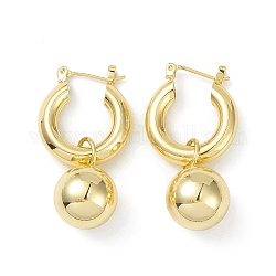 Boucles d'oreilles pendantes boule ronde en laiton pour femme, véritable 18k plaqué or, 39mm, pin: 0.8 mm