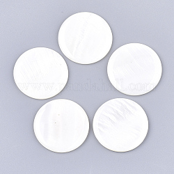 Süßwasser Shell Cabochons, mit transparentem klarem Epoxidharz, Flachrund, creme-weiß, 30~30.5x3~4 mm