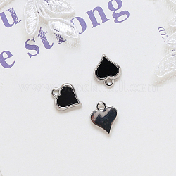 Pendentifs en résine opaque, breloques de coeur, avec les accessoires en alliage de tonalité de platine, noir, 12x10mm