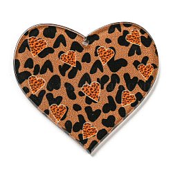 Pendentifs acryliques saint valentin, cœur, brun, 37x39.5x2.5mm, Trou: 1.6mm