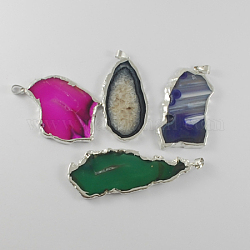 Mixed Gemstone Slices Big Pendants, with Brass Clasps, Mixed Stone, Silver Color, 46~72x26~36x3~4mm, Hole: 6x4mm