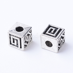Tibetan Style Alloy Spacer Beads, Cube, Cadmium Free & Lead Free, Antique Silver, 5.5x5.5x5.5mm, Hole: 2mm, about 1210pcs/1000g