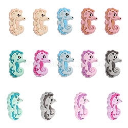 CHGCRAFT 14Pcs 7 Colors Food Grade Eco-Friendly Silicone Beads, Chewing Beads For Teethers, DIY Nursing Necklaces Making, Sea Horse, Mixed Color, 35x21x9.5mm, Hole: 2mm, 2pcs/color