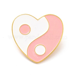 Corazón con pin de esmalte patrón yin yang, Broche de esmalte de aleación de la suerte para ropa de mochila, dorado, rosa, 29x30x10.5mm, pin: 1 mm