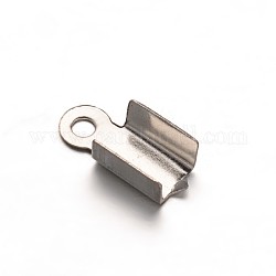 304 Stainless Steel Folding Crimp Ends, Fold Over Crimp Cord Ends, Stainless Steel Color, 10x4x3.5mm, Hole: 1mm