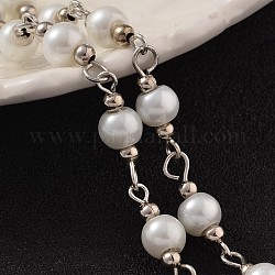Chaînes de perles en verre manuelles pour la fabrication de bracelets et colliers, avec des perles de fer et une épingle à oeil en laiton, non soudée, blanc, 39.3 pouce