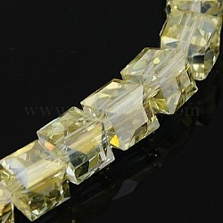 Abalorios de vidrio electrochapado, arco iris chapado, facetados, cubo, amarillo champagne, 10~11x10~11x10~11mm, agujero: 1 mm