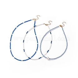 Set di collane con perline di semi di vetro e perle di conchiglia da 3 pz 3 stile per donna, blu e bianco, 15.43~18.50 pollice (39.2~47 cm), 1pc / style