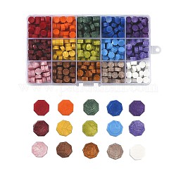 Partículas de cera de sellado, para sello de sello retro, octágono, color mezclado, 9mm, 15 colores, 25 piezas / color, 375 unidades / caja