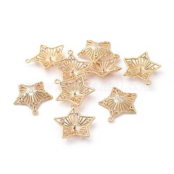 Pendentifs en laiton, avec zircons, pour la moitié de perles percées, étoiles du nord, clair, véritable 18k plaqué or, 20x18.5x3.5mm, Trou: 1.2mm, pin: 0.8 mm