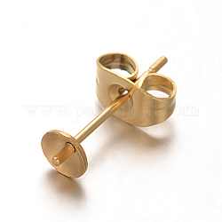 Revestimiento iónico (ip) 304 fornitura de pendiente de botón de acero inoxidable, por medio perforó abalorios, dorado, 4mm, pin: 0.5~0.6 mm