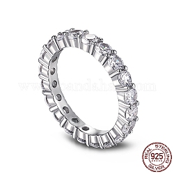 925 anello da dito da donna in argento sterling placcato rodio con micro pavé di zirconi cubici, Vero platino placcato, chiaro, 3mm, misura degli stati uniti 7 (17.3mm)