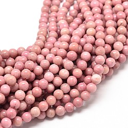 Natur rhodonite runde Perle Stränge, 6 mm, Bohrung: 1 mm, ca. 58~62 Stk. / Strang, 15 Zoll