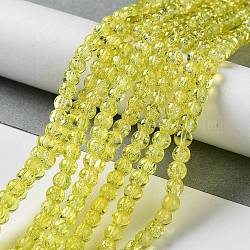 Chapelets de perles en verre craquelé peints à la bombe, ronde, jaune, 4mm, Trou: 1.1~1.3mm, Environ 200 pcs/chapelet, 31.4 pouce