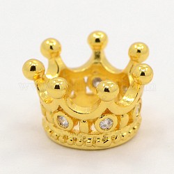 Perles creuses en laiton avec zircone cubique de micro pave, couronne, or, 7x10x7mm, Trou: 6mm