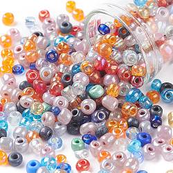 Perles de rocaille en verre, mixedstyle, ronde, couleur mixte, 4x3mm, Trou: 1mm, environ 2222 pcs/200 g