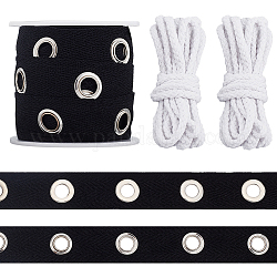 Rubans en coton Olycraft de 5 mètre avec anneaux à œillets en fer ton platine et fil de coton, pour accessoires de vêtement, noir, 5~25mm