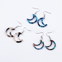 Orecchini pendenti in plastica, orecchini a mezzaluna, con tono platino ottone ganci orecchino, colore misto, 48mm, ago :0.6mm