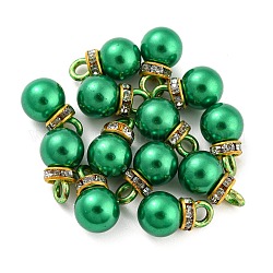 (vendita di liquidazione difettosa: anello tinto)ciondoli in plastica ABS imitazione perla, con strass in resina, fascino rotondo, verde mare, 13x8mm, Foro: 2.5 mm