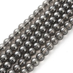 Brins de perles de cristal de quartz synthétique galvanisées, ronde, plaqué gris, 6mm, Trou: 1mm, Environ 64~67 pcs/chapelet, 15.35''~15.95'' (39~40.5 cm)
