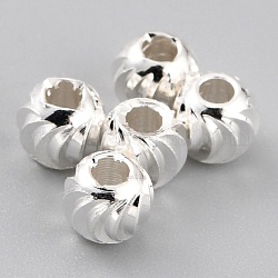 Messing Perlen, langlebig plattiert, gewellte Runde, 925 Sterling versilbert, 4x3 mm, Bohrung: 1.5 mm