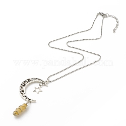 Proiettile di giada topazio naturale con luna in lega e collana con ciondolo a stella, gioielli avvolti in pietre preziose per le donne, 17.83 pollice (45.3 cm)