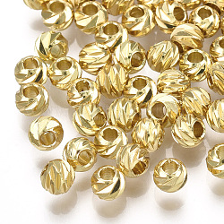 Perlas de latón corrugado, redondo, real 18k chapado en oro, 4x3.5mm, agujero: 1.4 mm