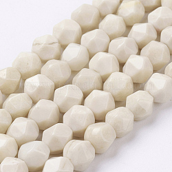 Chapelets de perles en bois pétrifié naturel, facette, ronde, 6x5mm, Trou: 0.8mm, Environ 68 pcs/chapelet, 15.3 pouce (39 cm)