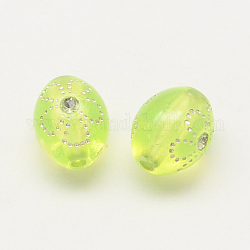 Plating Acrylic Transparent Beads, Silver Metal Enlaced, Oval, Green Yellow, 8x9.5mm, Hole: 1.5mm, about 1700pcs/500g