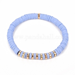 Bracelets élastiques faits à la main de perles heishi en pâte polymère, avec des non-magnétiques perles synthétiques d'hématite, bleu clair, diamètre intérieur: 2-3/8 pouce (6.2 cm)