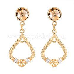 Brass Micro Pave Clear Cubic Zirconia Stud Earring Findings, for Half Drilled Beads, Nickel Free, Teardrop, Real 18K Gold Plated, 35x15mm, Pin: 0.6mm, pin: 0.6mm(for half drilled beads)