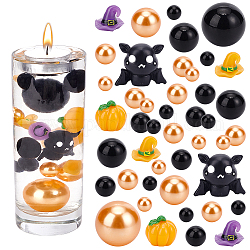 PandaHall Elite 8Pcs Opaque Resin Halloween Display Decorations, with 1 Set ABS Plastic Imitation Pearl Beads, Micro Landscape Home Decoration Accessories, Mixed Shapes, 10~27x13~33.5x21~13mm