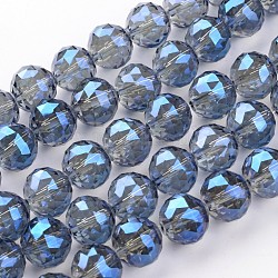 Chapelets de perles en verre électroplaqué, plein arc-en-plaqué, facette, ronde, bleu royal, 15.5mm, Trou: 2mm, Environ 15 pcs/chapelet, 8.6 pouce (22 cm)
