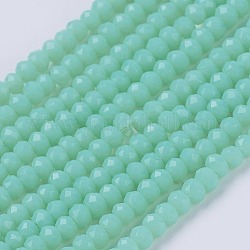 Opaque Solid Color Glass Bead Strands, Imitation Jade, Faceted, Rondelle, Aquamarine, 3x2mm, Hole: 0.8mm, about 185~190pcs/strand, 14.9~17.3 inch(38~44cm)