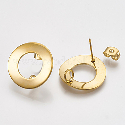 304 Stainless Steel Stud Earring Findings, with Loop, Curved, Ring, Golden, 18mm, Hole: 3mm, Pin: 0.8mm
