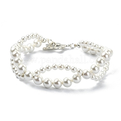 Bracelets de perles de coquille de forme infinie, avec fermoirs fleurs en alliage, fumée blanche, 7-3/4 pouce (19.6 cm)