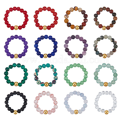 ANATTASOUL 16Pcs 16 Style Natural & Synthetic Mixed Gemstone Round Beaded Stretch Rings Set for Women, US Size 7 1/4(17.5mm), 1Pc/style