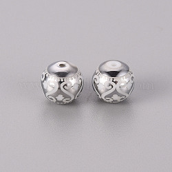 Electroplate Glass Beads, Round with Patten, Platinum Plated, 10mm, Hole: 1.2mm