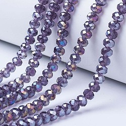 Electroplate Glass Beads Strands, AB Color Plated, Faceted, Rondelle, Indigo, 8x6mm, Hole: 1mm, about 72pcs/strand, 16.14 inch(41cm)