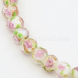 Handmade Gold Sand Lampwork Rondelle Beads Strands, Faceted, White, 10x7mm, Hole: 2mm, about 50pcs/strand, 13.77 inch