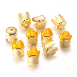 Tapas de abalorios de hierro, flor, 4-pétalo, color de oro, aproximamente 6.5 mm de diámetro, 7 mm de espesor, agujero: 1 mm
