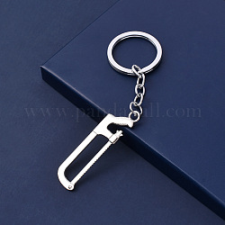 Alloy Pendant Keychain, with Key Rings, Hacksaw, Platinum, 5.5~6.5cm