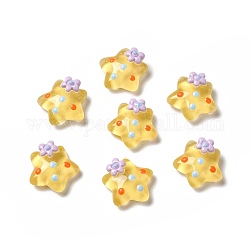 Translucent Resin Cabochons, Star with Flower & Polka Dot, Gold, 15x16x7.5mm