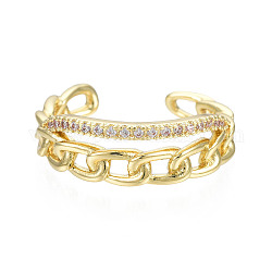 Открытое кольцо-манжета в форме цепочки из кубического циркония, настоящие 18-каратные позолоченные латунные украшения для женщин, без никеля , прозрачные, размер США 8 1/4 (18.3 мм)