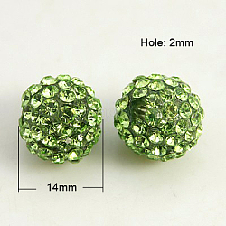 Abalorios de resina de Diamante de imitación, Grado A, redondo, peridoto, 14mm, agujero: 2 mm