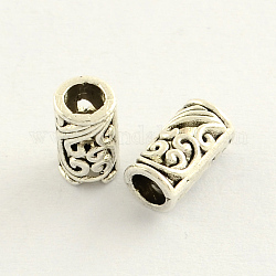 Tibetischen Stil Zinklegierung hohle Säule Perlen, Antik Silber Farbe, 9x5 mm, Bohrung: 3 mm, ca. 2128 Stk. / 1000 g