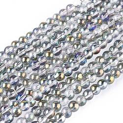 Arcobaleno pieno placcato intorno elettrolitico perle di vetro fili, fenicottero, 8mm, Foro: 1 mm, circa 51pcs/filo, 15.4 pollice.