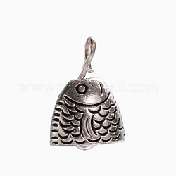 Tibetan Style Zinc Alloy Fish Head Bell Charms, Antique Silver, 13.5x8x9mm, Hole: 2mm