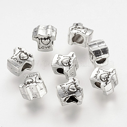 Metall Großlochperlen, Tuch, Großloch perlen, Antik Silber Farbe, 11x11x9 mm, Bohrung: 4.5 mm